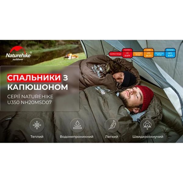 Спальник з капюшоном Naturehike U350 NH20MSD07, (1&deg;C), лівий, зелений 000050246 фото