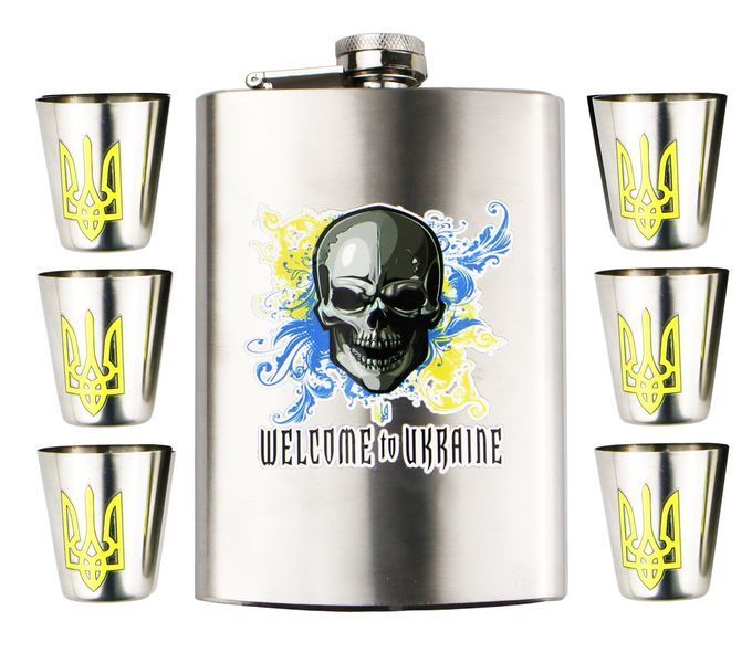 Набор подарочный военный 4 Profi в коробке с грав. Welcome to Ukraine наклейка (Фляга 10OZ+ 6 рюмок) (ткань) 000038466 фото