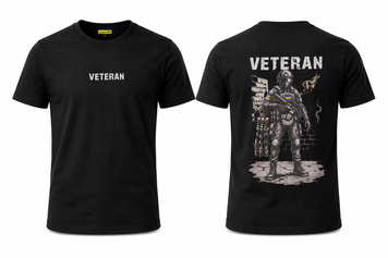 Футболка унисекс кулир черная с принтом "Veteran.С шевроном флаг" (DTG)2 сторон. р. 3XL 000059589 фото