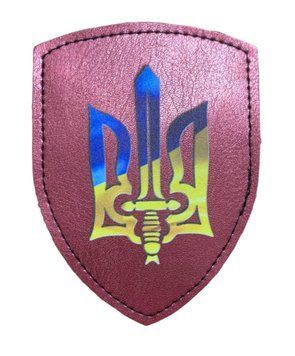 Шеврон щиток Tactic4Profi шкіряний Тризуб з мечем ж-б, бордо фон (10*7) 000016324 фото