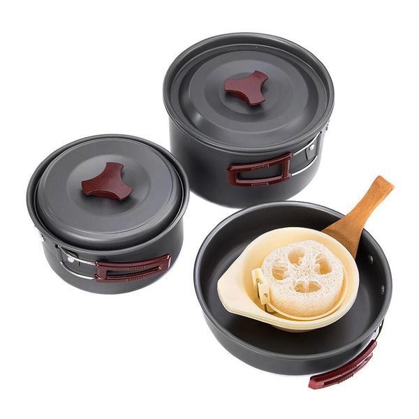 Набор посуды Naturehike 3-4 NH (2 кастрюли+крышки+сковорода) carbon (NH15T203-G) 000050455 фото