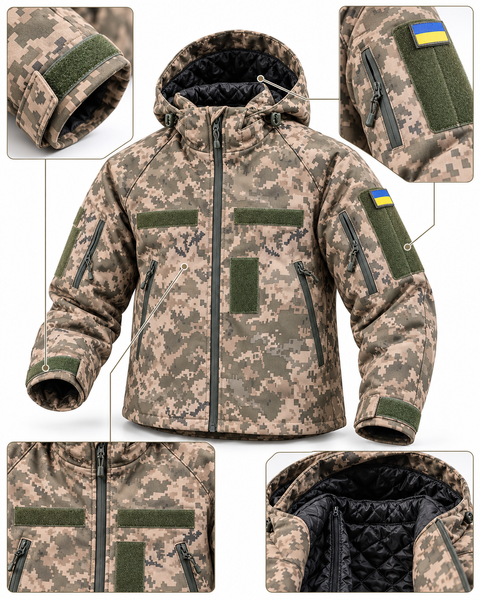 Куртка военная с утеплителем (SH) Softshell ТТХ Пиксель р. 2XL 000062494 фото