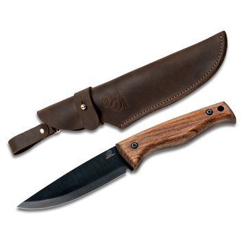 Ніж Bushcraft із вороненим лезом із вуглецевої сталі з горіховою ручкою та шкіряним футляром BSH 3 000049720 фото
