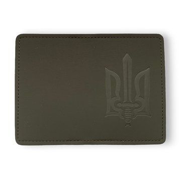 Обкладинка ID - 1 екошкіра нубук Тризуб меч хакі тиснення 000030191 фото